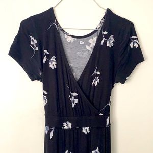 Black Dress with Gray & White Flower Details